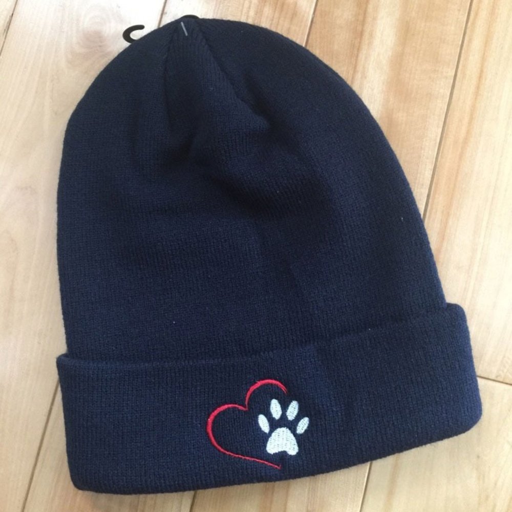 Dog paw & heart beanie - adult men's embroidered hat